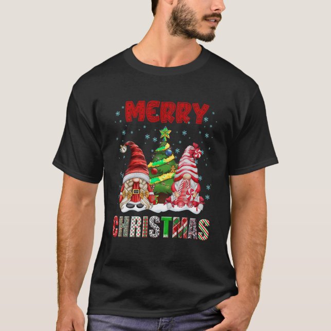 T-shirt Joyeux Noël Gnome Famille Amusante Xmas Tree Femme (Devant)