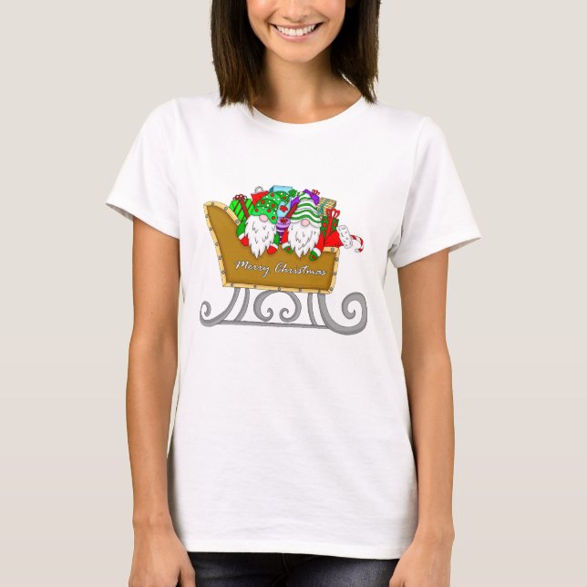 T-shirt Joyeux Noël Gnomes à Sleigh (Devant)