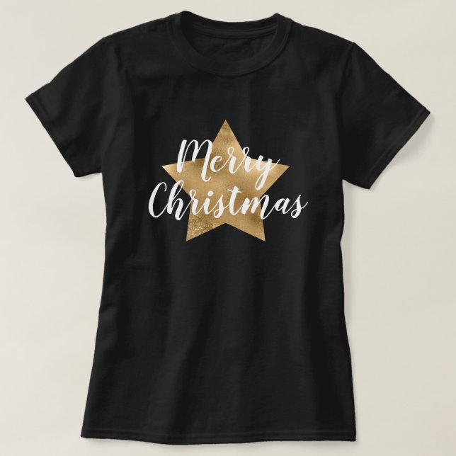 T-shirt Joyeux Noël Gold Star Black (Design devant)