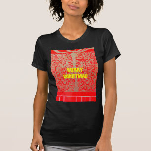 T-shirt Joyeux Noël Golden Red Parties scintillant Hearts