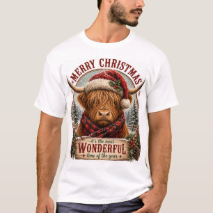 T-shirt Joyeux Noël Graphique de Vache des Highlands - Hol