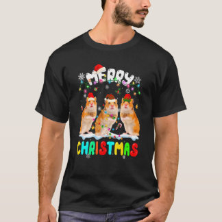 T-shirt Joyeux Noël Hamster Lover Santa Hat Xmas Lumière