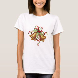 T-shirt Joyeux Noël Holly Golden Bell Red Bow
