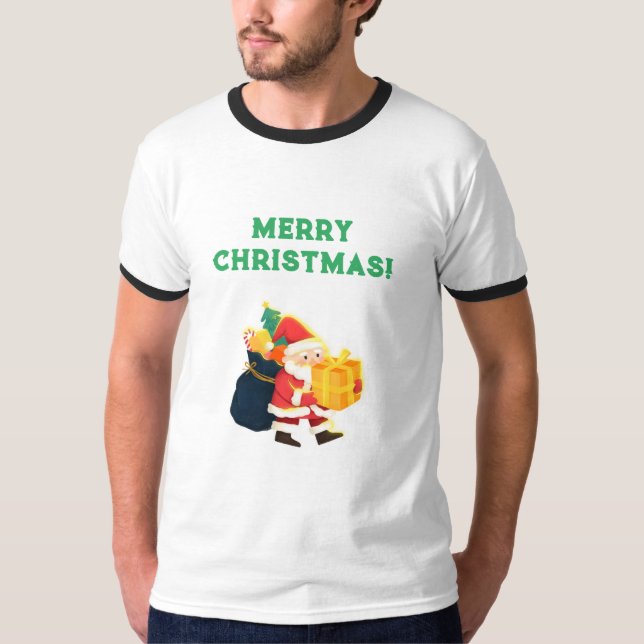T-shirt Joyeux Noël Imprimé Voeux de fête Ringer (Devant)