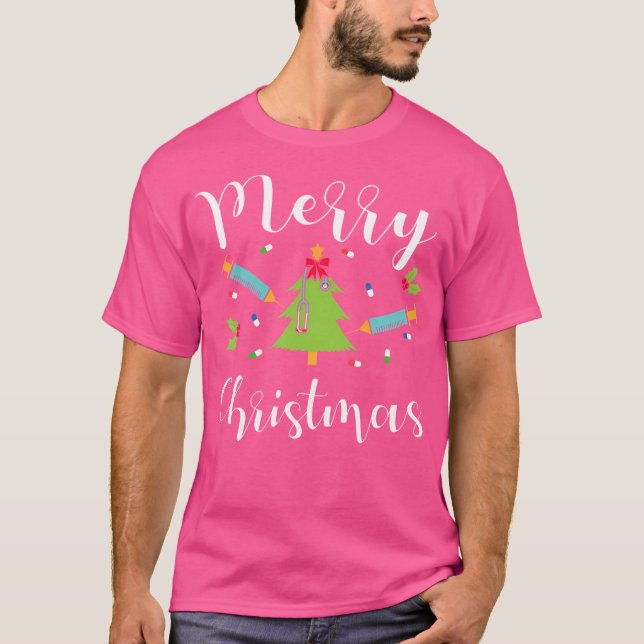 T-shirt Joyeux Noël infirmière médecin hôpital Stethoscope (Devant)