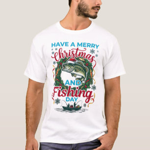 T-shirt Joyeux Noël Jour de pêche Bass Fish Chapeau du Pèr