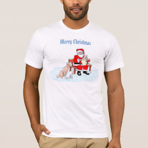 T-shirt Joyeux Noël - Le Père Noël avec Chat et Chien