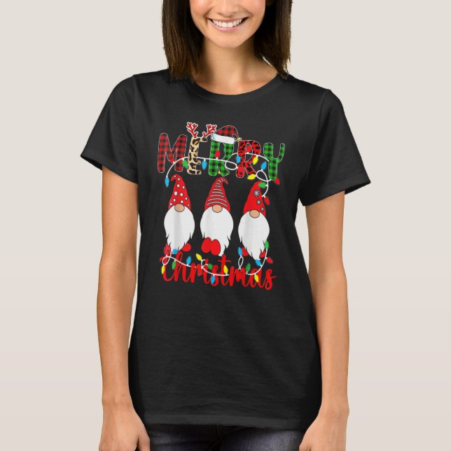 T-shirt Joyeux Noël Leopard Buffalo Red Plaid Gnomes M (Devant)