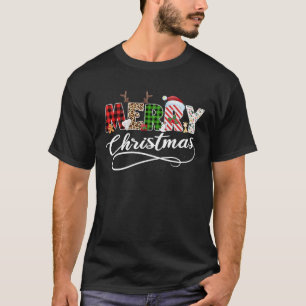 T-shirt Joyeux Noël Leopard Buffalo Red Plaid Père Noël Fa