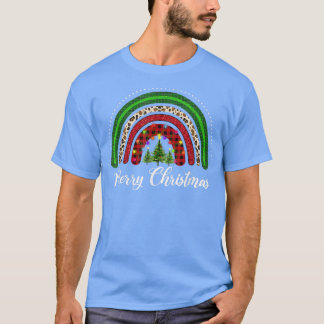 T-shirt Joyeux Noël Leopard Pine Arbre Arc-en-ciel