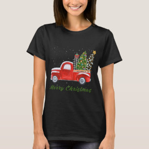 T-shirt Joyeux Noël Leopard Plaid Arbre de Noël Rouge T