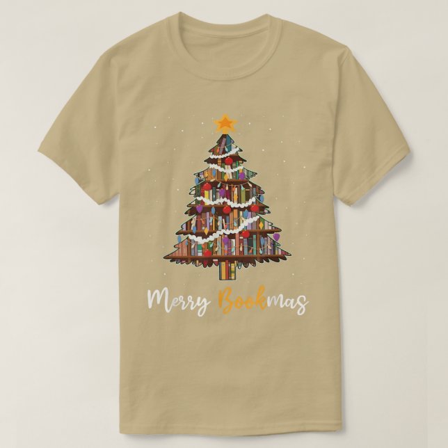 T-shirt Joyeux Noël Livre Arbre de Noël Bibliothécaire Fun (Design devant)