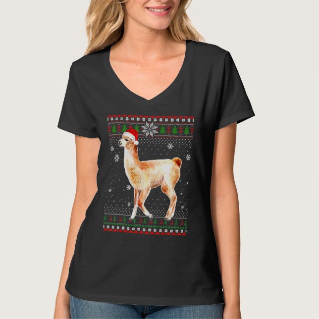 T-shirt Joyeux Noël Llama Casquette Père Noël Dans Snow Ug (Devant)
