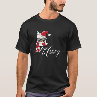 T-shirt Joyeux Noël Llama Santa Hat Ugly Xmas Tee Alpa