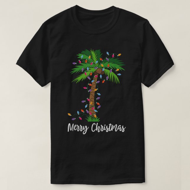 T-shirt Joyeux Noël Lumières Palm Tree Beach Noël Pyjama (Design devant)