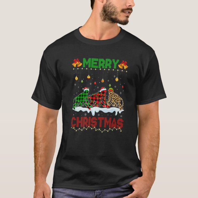 T-shirt Joyeux Noël mignon Singe Xmas Leopard Plaid San (Devant)