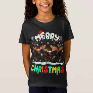 T-Shirt Joyeux Noël Moose Lover Santa Hat Noël Lumières