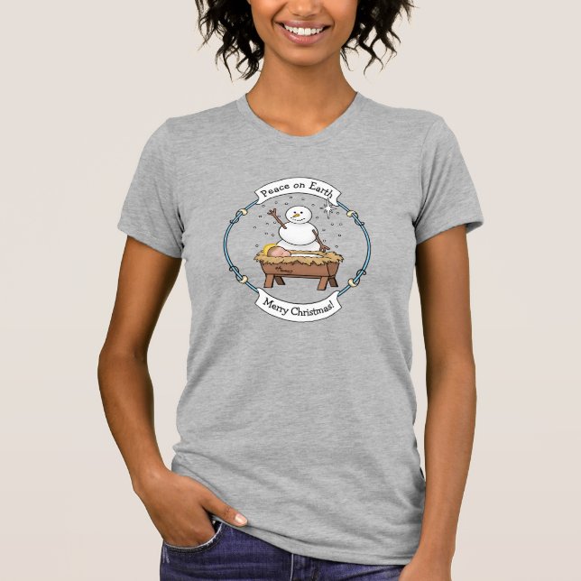 T-shirt Joyeux Noël Nativité bébé Jésus Snowman (Devant)