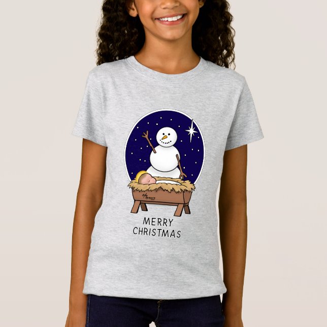 T-Shirt Joyeux Noël Nativité bébé Jésus Snowman (Devant)