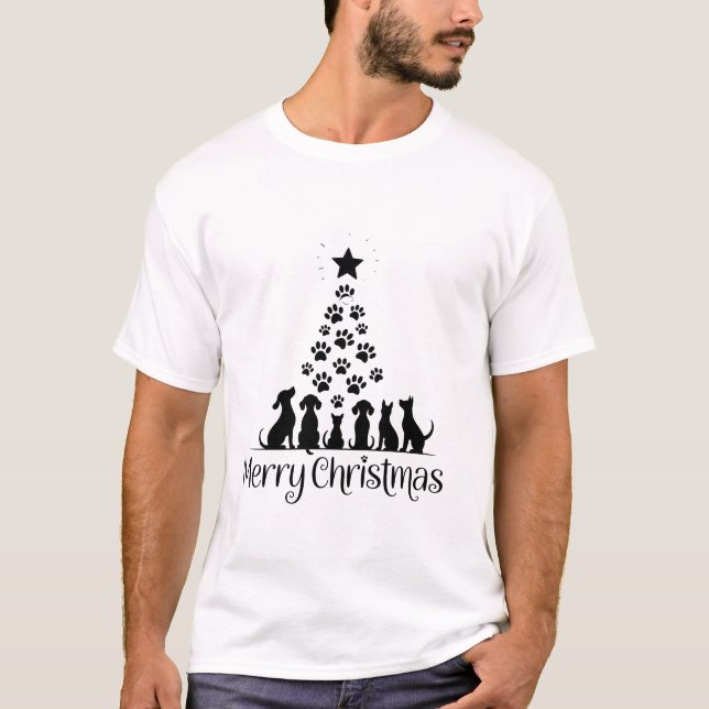 T-shirt Joyeux Noël Paw Tree Amoureux des chiens Amoureux  (Devant)