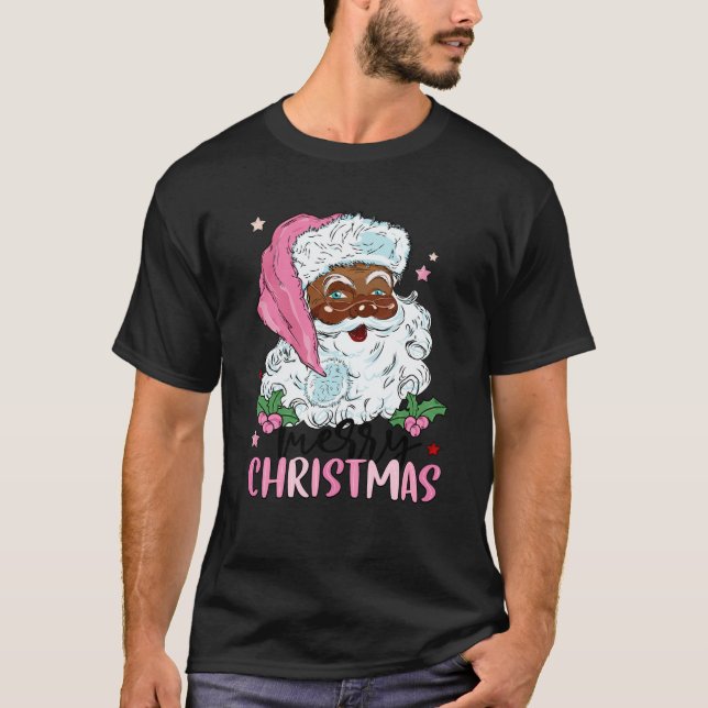 T-shirt Joyeux Noël Père Noël Noir Afro Ame Africain (Devant)