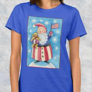 T-shirt Joyeux Noël, Père Noël patriotique avec drapeau
