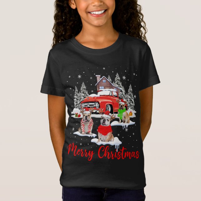 T-Shirt Joyeux Noël Père Noël Reindeer Bulldog Avec Red Tr (Devant)