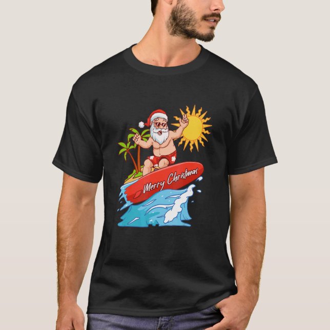 T-shirt Joyeux Noël Père Noël Surf Summer Vacation Haw (Devant)