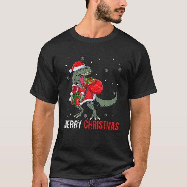 T-shirt Joyeux Noël Père Noël T Rex Dinosaur Funny Boys Ki (Devant)
