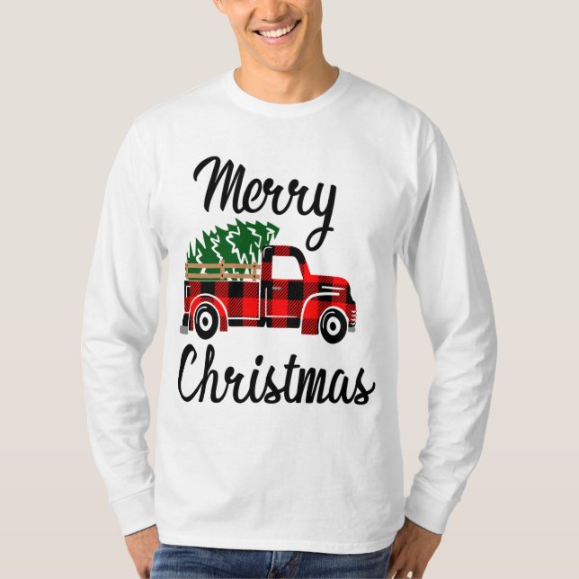 T-shirt Joyeux Noël Pickup Camion Country Tree Red Buff (Devant)