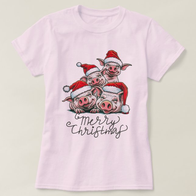T-shirt Joyeux Noël Pig Squad Meowun Fun Holiday Greeti (Design devant)