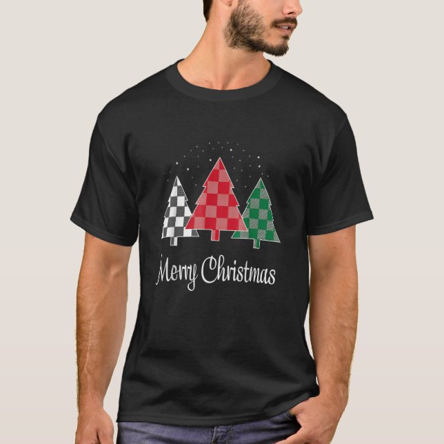 T-shirt Joyeux Noël Plaid Trees Noël (Devant)
