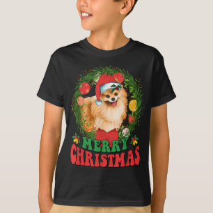 T-shirt Joyeux Noël Pomeranian Père Noël Amoureux des chie