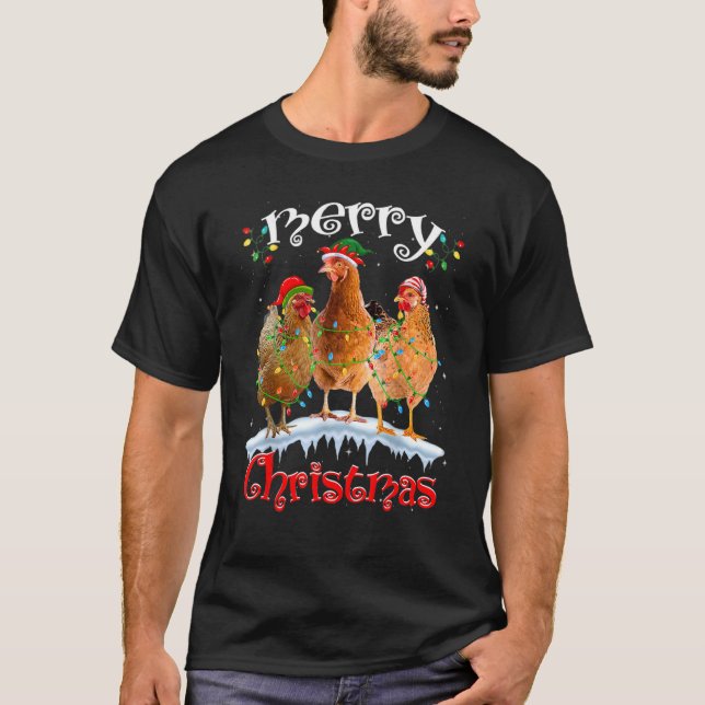T-shirt Joyeux Noël Poulet de Noël Feu de Noël Lumières No (Devant)