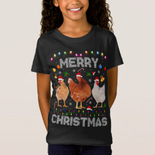 T-Shirt Joyeux Noël Poulet de Noël Lumières de chapeau Noë