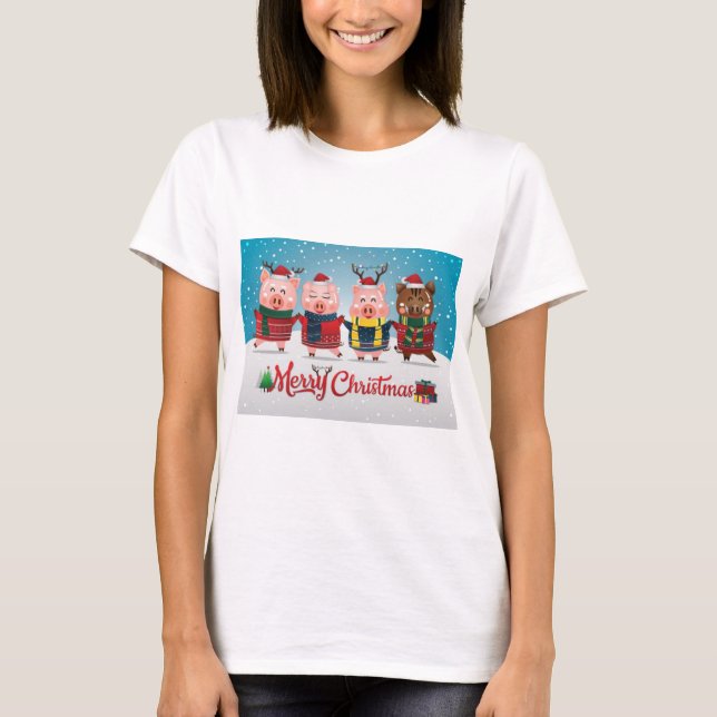 T-shirt Joyeux Noël Quatre petits cochons (Devant)