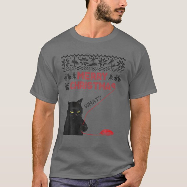 T-shirt Joyeux Noël Quoi ? Manteau de Noël noir (Devant)
