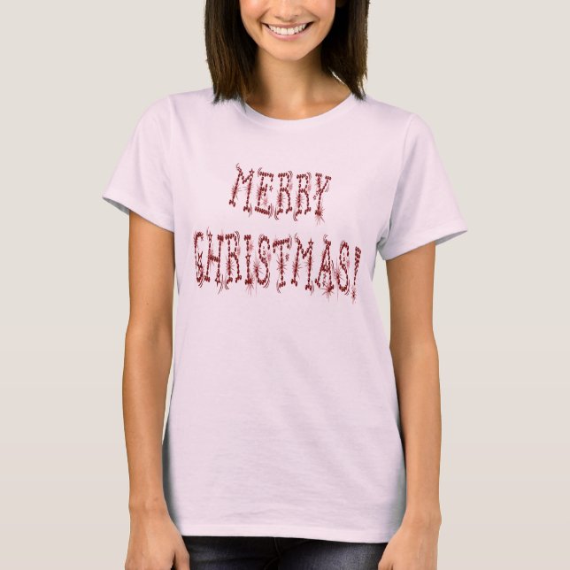 T-shirt Joyeux Noël Red Bauble Stars Police Womens (Devant)