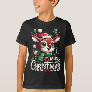 T-shirt Joyeux Noël Reindeer Arbre Lumières Noël Famille M