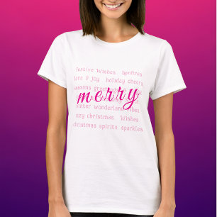 T-shirt Joyeux Noël rose typographie fille