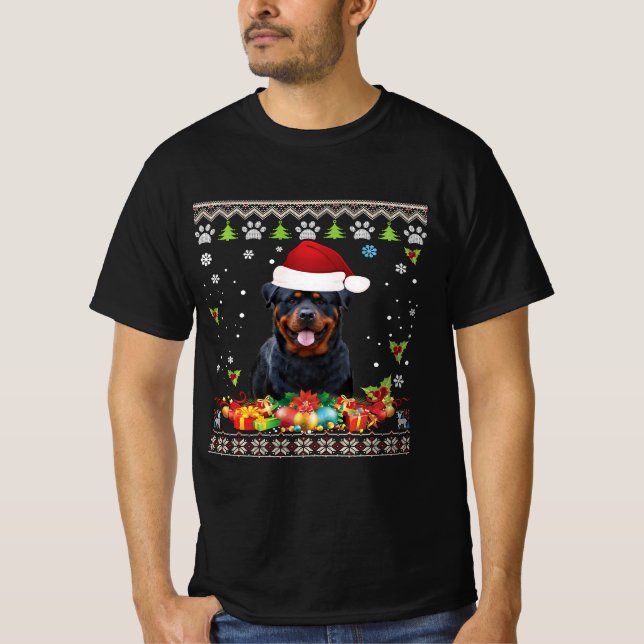 T-shirt Joyeux Noël Rottweiler Chien Ugly Santa Hat (Devant)