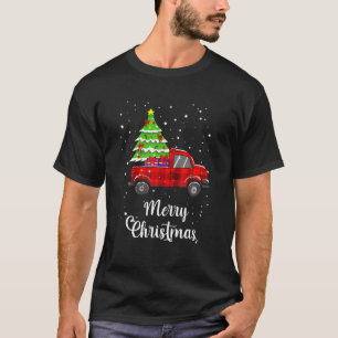 T-shirt Joyeux Noël Rouge Buffalo Plaid Truck Tree Mens