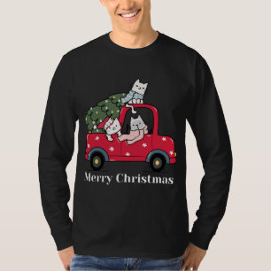 T-shirt Joyeux Noël Rouge Camion Amoureux des chats Pajama