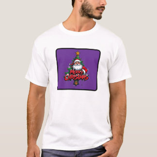 T-shirt Joyeux Noël Rouge Santa Clause Arbre de Noël