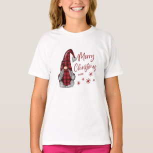 T-shirt Joyeux Noël Rustique Gnome en Red Buffalo Plaid