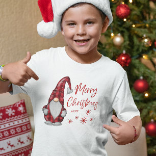 T-shirt Joyeux Noël Rustique Gnome en Red Buffalo Plaid