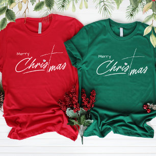T-shirt Joyeux Noël Script Christian Cross Diamant