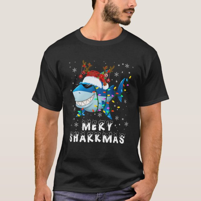 T-shirt Joyeux Noël Sharkmas Lumières Père Noël Reindeer S (Devant)