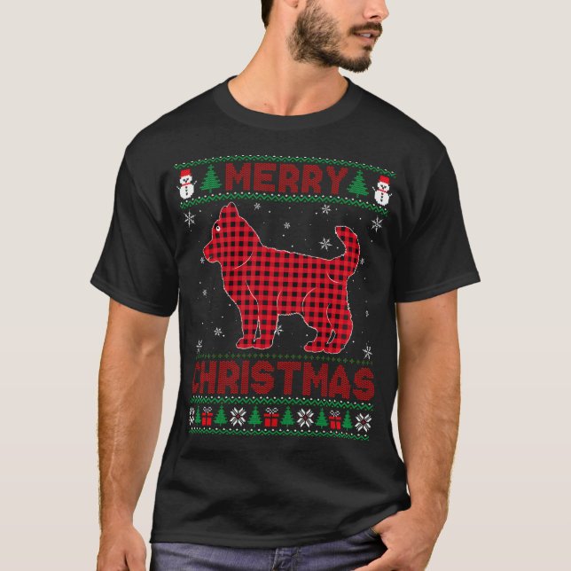 T-shirt Joyeux Noël Sibérien Husky Chien Buffalo Rouge (Devant)