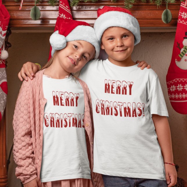 T-shirt Joyeux Noël Snowcap Fonts Filles & Garçons (Merry Christmas Snowcap Fonts Girls & Boys T-Shirt)